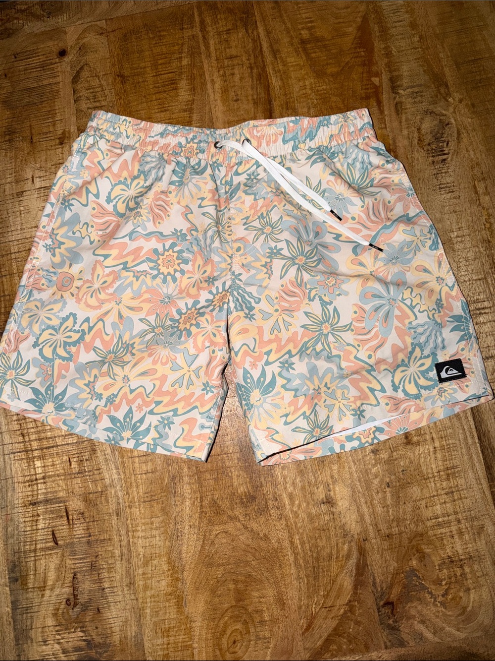 Quiksilver Men’s Floral Swim Trunks - Peach, Blue & Cream